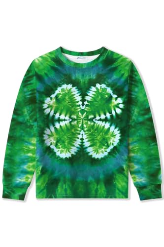 Image of Unisex Kids St. Patrick's Tie Dye Irish Clover Long Sleeve Shirt Shamrock Green Sweatshirt 6-14 Years