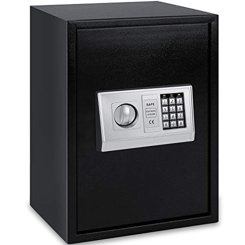 Foto von KESSER® Elektr. Tresor | 50x35x34,5 XXL Türstärke 4mm | Elektronischer Safe | Doppelbolzenverriegelung | Wandtresor | Ink. Montagematerial | Dokumententresor Innenbeleuchtung Panzerschrank Schwarz