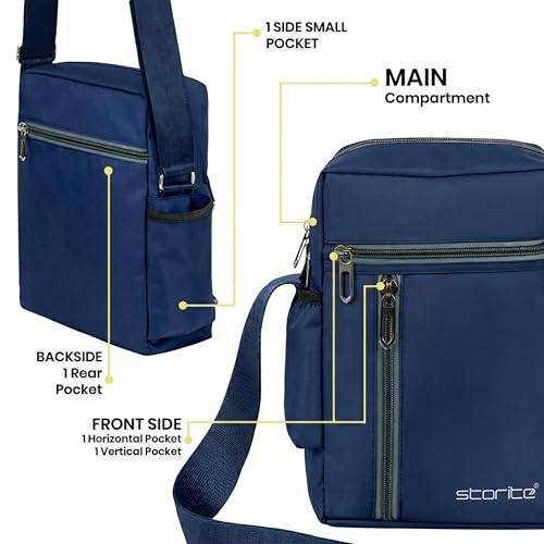 Image of Storite 10 Inch Stylish Padded Mini Sling Crossbody Bag for Men and Women, Small Passport Travel Sling Bag With Water Bottle Pocket