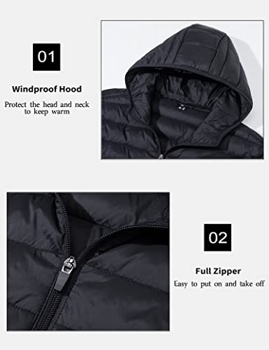 Magcomsen Men'S Lightweight Down Jackets Bubble Coats Waterproof Packable Hooded Puffer Jacket Zip Up Jacket Men Insulated Winter Coats Black thumb #4
