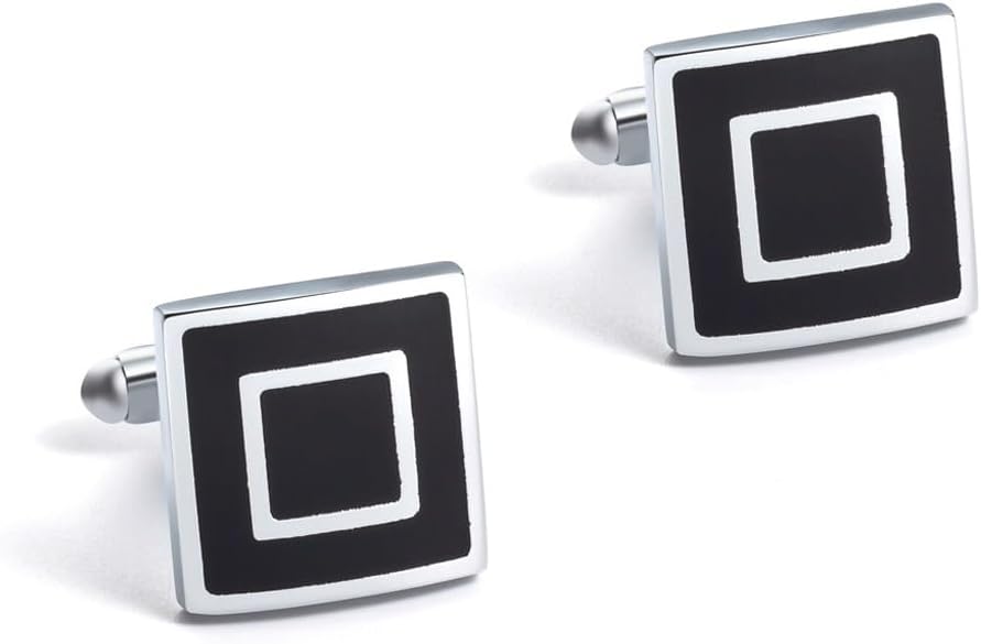 Silver Square Enamelled Metal Cufflinks French Shirt for Men