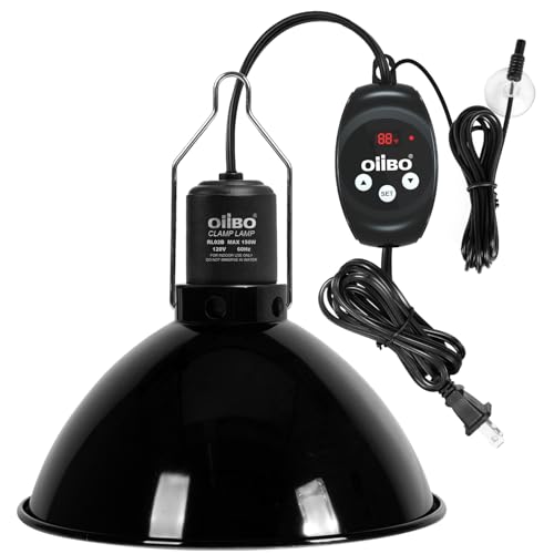 Oiibo Reptile Light Fixture with Dimming Thermostat, 8.5 Inch Deep Dome Lamp Fixture, PID Temperature Controller for Reptile Heat Lamp Bulb, Max 150W