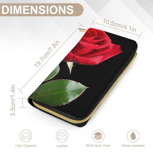 Red Rose Psd Print Long Wallet for Women Men PU Leather Card Holder Organizer with Zipper Coin Pocket & Cash Slots2
