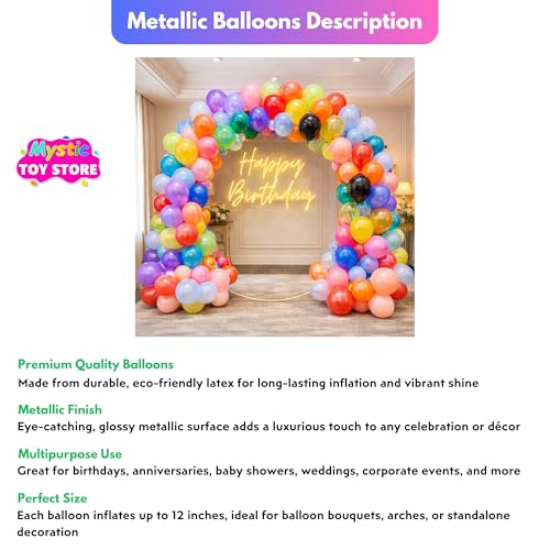 Image of 50 Pcs Multicolor Metallic Chrome Balloons for Birthday Decoration Items Anniversary Baby Shower Girls Year With Latex Transparent Metallic Balloon Happy Birthday Decoration Set Kit Combo