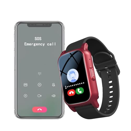 Dispositivi Di Avviso Di Caduta Per Anziani, Orologio GPS Per Anziani Con Rilevamento Cadute, Videochiamata HD, Impermeabile IP67 E Chiamata Vocale HD, Idee Regalo Signora Anziana ,25.8*2CM,Red