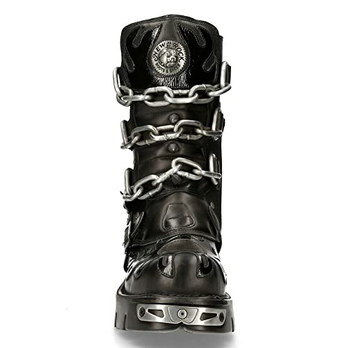 New Rock Men's 727-S1 Metallic Black Leather Spikes Gothic Mid Calf Punk Rock Boots4