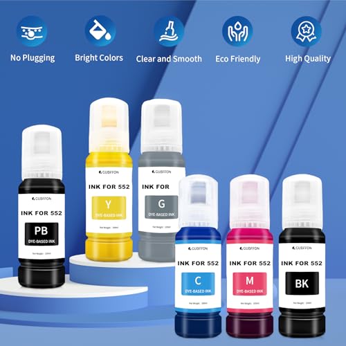 Image of Compatible for 552 Ink 600ml Refill Ink Bottle Replacement for EcoTank Photo ET-8550 ET-8500 Printer High Capacity 6-Pack (Not Sublimation Ink)