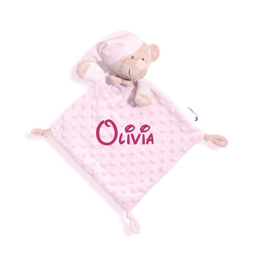 Danielstore | Dou Dou Manta de Apego Bebé 28x17 cm Rosa | Poliéster, Tacto Suave, Agradable para la Piel | Personalizable con Nombre | para recién Nacido, Baby Shower