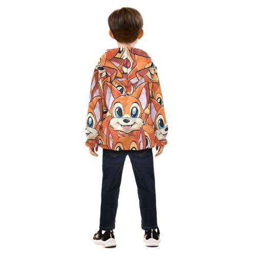Boys Girls Fleece Jacket Cartoon Big Eyes Happy Fox Kids Warm Hooded Outwear Coat4