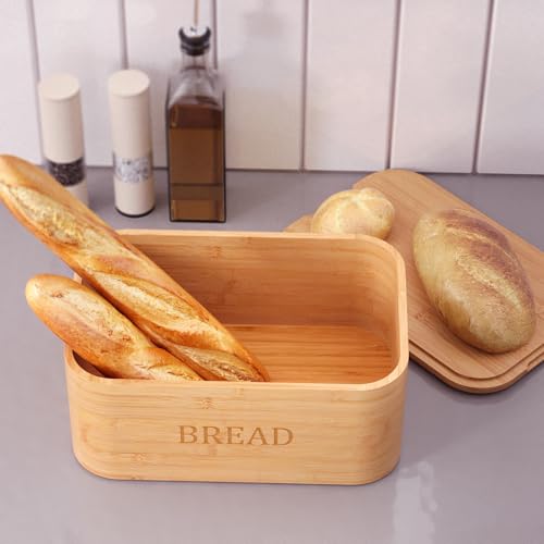 Danfoxer DA BD 001 NA Bamboo Bread Box For Kitchen Countertop,Curved Bamboo Bread Boxes With Cutting Board Lid, Wooden Bread Storage thumb #4