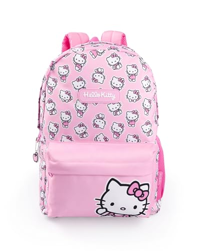 Sac à dos rose Hello Kitty pour filles avec imprimé d'école zippé