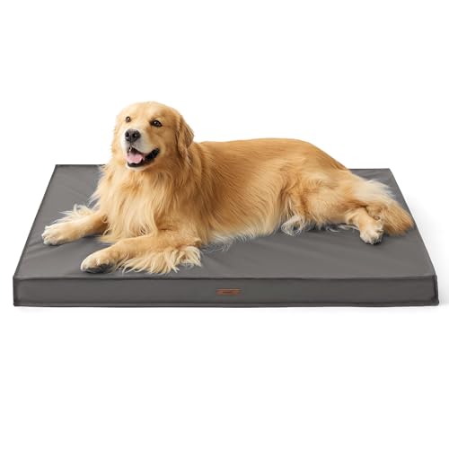 Image of LE SURE Outdoor Waterproof XL Dog Bed,Orthopedic Pet Mat,44x32In | Crate Pad for Dogs with Oxford Fabric Surface,Removable Washable Cover,Egg Foam Kennel Pads,Non slip Bottom,Grey