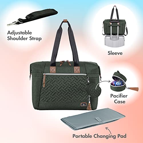 Dikaslon Diaper Bag Tote, Large Travel Diaper Tote For Mom And Dad, Multifunction Baby Tote Bag For Boys And Girls With Pacifier Case And Changing Pad,Olive Green #TOP1