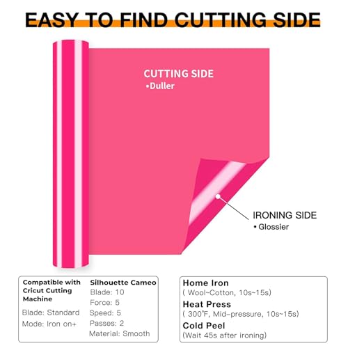 Image of HTVRONT HTV Vinyl Rolls Heat Transfer Vinyl - 12 inch x 20ft Neon Pink HTV for Shirts, Iron on Vinyl for All Cutting Machines - Easy to Cut & Weed for Heat Transfer Design (Neon Pink)