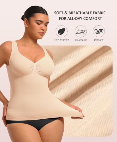 Image of FeelinGirl Women Shapewear Tank Top Tummy Control Compression Tanks V Neck Seamless Body Shaper Camisole Tops for Women
