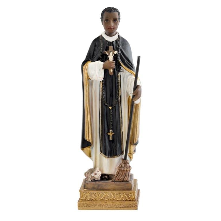 Figurine Saint Martin de Porres cadeau de baptême et communion 15cm