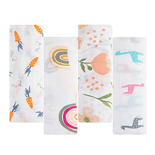 Image of Catteyonce Swaddle Blankets, 4 Pack Breathable Muslin Swaddle Blankets, Cotton Soft and Comfortable Receiving Blanket for Newborn Boys and Girls, Orange/Giraffe, Large 44 "x 47 "