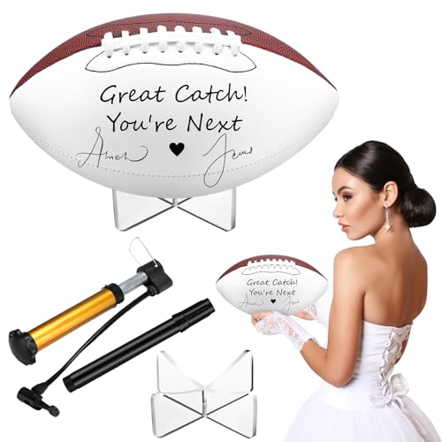Liliful Wedding Football Autograph Football with 1 Stand 1 Signature Pen 1 Pump for Wedding Reception Game Favor(Mid Size 9 Inch)