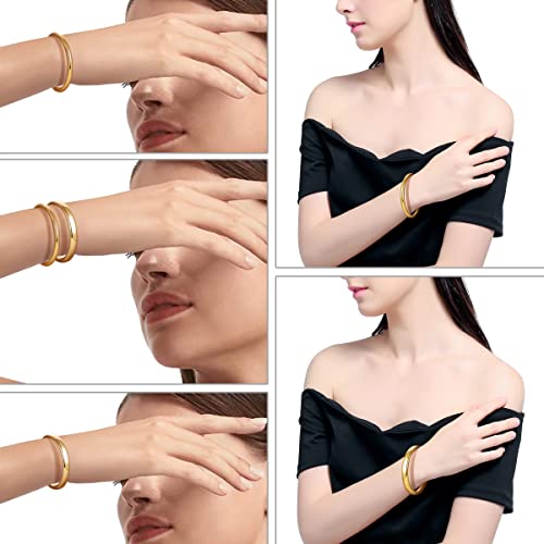 2 Pcs Women's Bangle Gold Cuff Bracelet Set, Stackable Dainty Simple 14K Gold Circle Chunky Bracelets Wrist Cuff Wrap Bracelet Minimalist Polished Finish Cuff Circle Bangle For Women Girls #TOP1