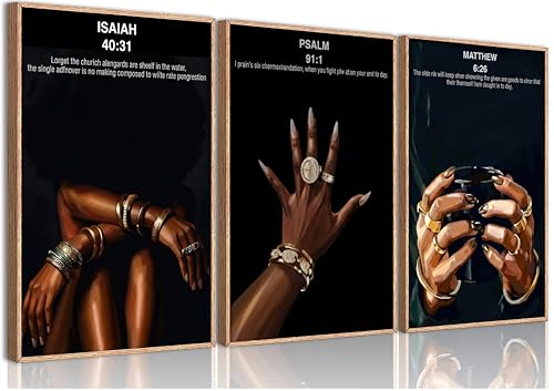 3Pcs Black Girl Canvas Wall Art Christian Bible Verse Painting
