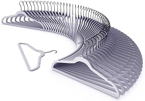 Techzoo Premium Velvet Hangers 50 Pack Ultra Thin Non Slip Adult Felt Space Saving Suit Hanger for Closet Heavy Duty Coat Pants Jackets Dress Hangers 360° Swivel Hook Hold Upto 10 lbs Purple Hangers