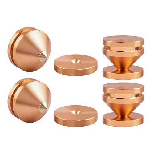 YYTCG Isolation Feet for Turntable and Subwoofer, Aluminum Copper Alloy Anti-Vibration Spikes with Diffraction Groove, 4-Pack(Gold)