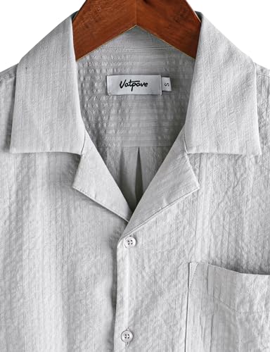 Image of VATPAVE Mens Striped Summer Shirt Casual Button Down Short Sleeve Beach Shirts Cotton Shirts for Men