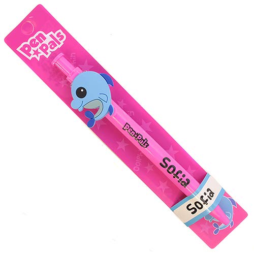 Stands Out, Supplying Outstanding Gifts Sofia Girls Personalised Pink Retractable Pen With a Fun Dolphin Character With Blue Ink