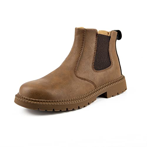 CJSPORX Men's Steel Toe Work Boots Anti-Skid Safety Shoes Leather Waterproof Work Shoes