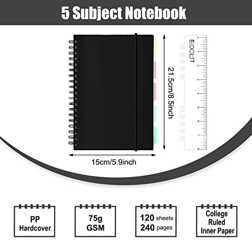 Eoout A5 Subject Spiral Notebooks With Tabs, 8.3 X 5.5 Inches, Notebooks For Work, 5 Colored Dividers, Spiral Lined, 240 Pages, For School, Office Supplies And Home #TOP1
