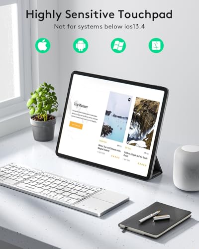 Image of Samsers Foldable Bluetooth Keyboard with Touchpad, Slim Compact, Silver | Multi-touch Trackpad, Full Size, Phone Holder, USB-C Charging, 3 Device, for Android Windows iOS Mac OS, Mobile Productivity