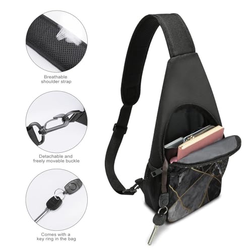 Bolso tipo bandolera negro con textura mármol para senderismo miniatura 4