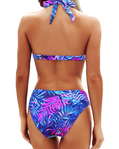 Image of Yonique Women Two Piece Bathing Suits Push Up Bikini Set Halter Swimsuit Vintage Swimwear