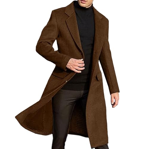 Maiyifu-GJ Men's Wool Blend Trench Coat Notched Lapel Single Breasted Long Pea Coats Warm Winter Overcoat Outerwear3