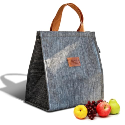 2XK-NOV Borsa termica pieghevole grigio chiaro, borsa termica con fodera in pellicola, leggera, impermeabile, facile da pulire, isolata, adatta per adulti e studenti, borsa da picnic (L) (M)