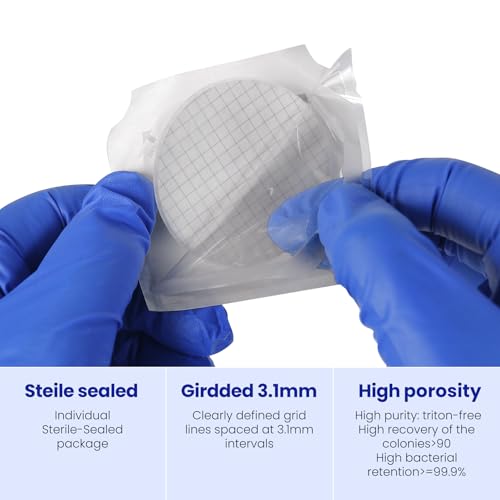 ALWSCI 100 Stück MCE Membranfilter, Labormembranfilter MCE Gittermembranfilter, Durchmesser: 47mm, Pore: 0.45μm, Einzeln verpackt Packung
