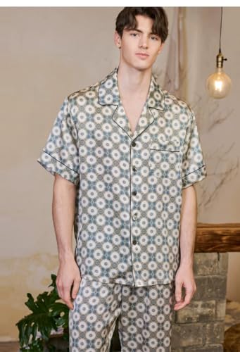 Ginell Nocturne Luxe Series Men's Short Sleeve Silk Pajama Set - 19 Momme 100% Mulberry Silk Casual Loungewear3