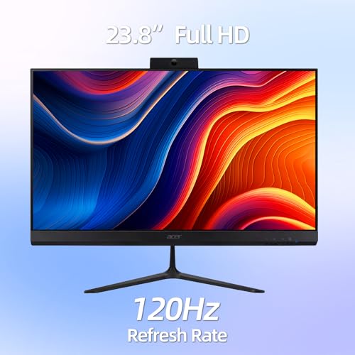 Image of Acer 24 inch FHD All-in-One Desktop Computer, 120Hz IPS Display, Intel Core i3-1305U Processor, 16GB RAM, 512GB SSD, Wi-Fi 6, Bluetooth, HDMI, USB Type-C, Windows 11 Pro, Keyboard & Mouse, Black