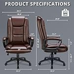 LEMBERI Office Desk Chair, Big and Tall High Back Managerial Executive Computer Chair, Ergonomic Height Adjustable PU Leather Chairs with Cushions Armrest for Long Time Sitting (Brown) - Image 3