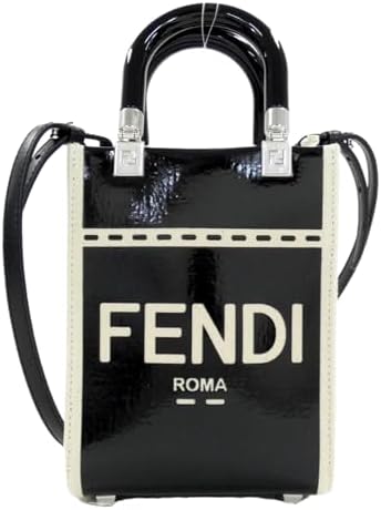 FENDI FF Mini Bag Shopper Tote Crossbody Bag Leather and Canvas B...