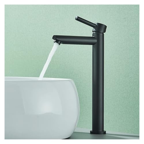 Grifo alto de lavabo negro mate monomando para renovar baños con lavamanos tipo bol