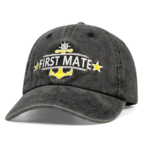 Image of Captain and First Mate Hat for Men Women, Cool Gifts for Boat Owners or Costume, White /Blue