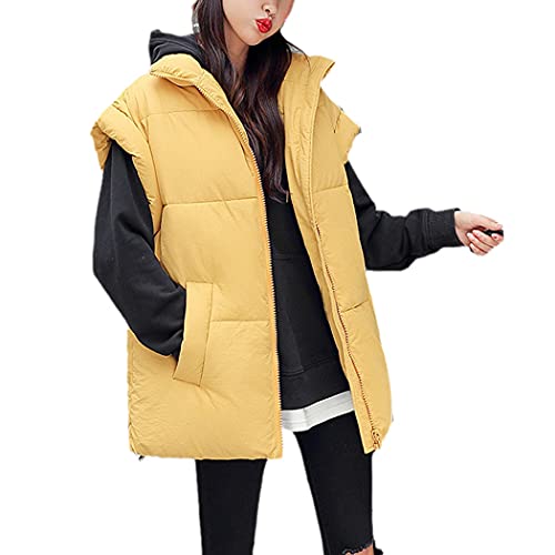 Manteau d'hiver long sans manches pour femme M jaune à col montant