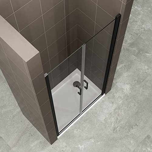 Duschtür STELLA 88x190 cm Nischentür Verstellbereich von 88-91 cm, Höhe: 190 cm, Dusche aus 6 mm Klarglas ESG Sicherheitsglas mit Nano und schwarze Aluminiumprofile - Alle Größen BC