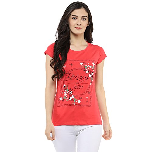 Image of Modeve Women Printed Cotton Blend Half Sleeve Round Neck T-Shirt for Summer