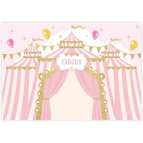 Allenjoy 7x5ft Pink Circus Backdrop Carnival Carousel Big Top Tent First 1st Background Girl Birthday Party Dessert Candy Cake Table Decor Decoration Baby Shower Banner Photo Shoot Booth
