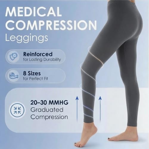 Image of ABSOLUTE SUPPORT Women Compression Leggings 20-30mmHg, Gray, 5X-Large