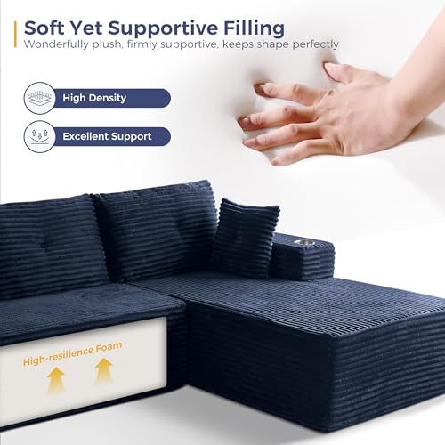 Image of MAXYOYO Modular Sectional Couch with L-Shape Chaise and Loveseat, Modern Boneless Couch for Living Room, Oversized Sofa with Deep Seat, No Assembly Required, Navy
