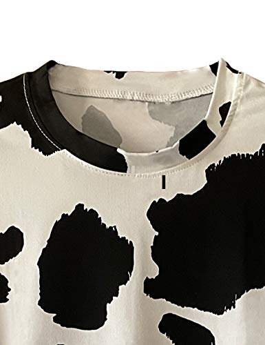Women's Short Sleeve Round Neck Colorblock Cow Print Summer Casual Oversized T Shirt Tee Tops4