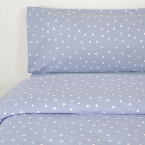 10XDIEZ Funda Nórdica de Franela con Estampado, 100% Algodón, Tacto Melocotón, para Camas de 90 a 180 cm - Stars Azul, Cama de 150cm